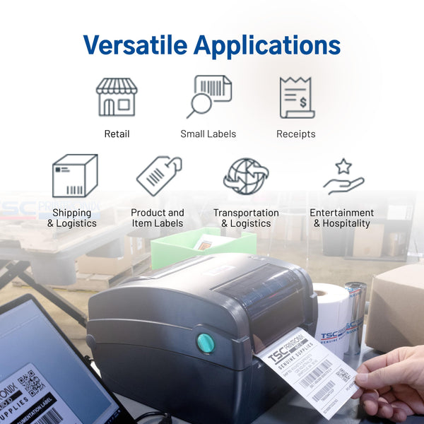 TSC - B00HGUZGXS TTP-244CE Desktop Thermal Transfer Label Barcode Printer - 4.25", 203 dpi – Optional Bluetooth Interface, Navy Blue, 7.95” (W) x 6.81” (H) x 10.16” (D)