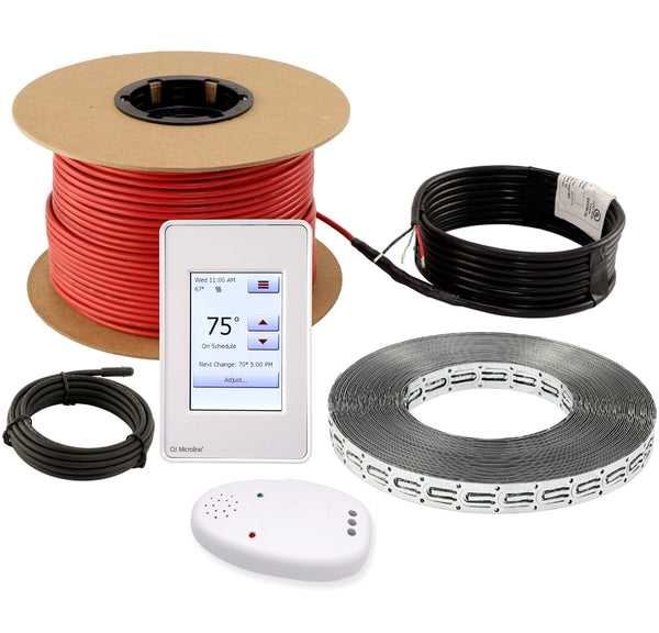 LuxHeat 50sqft Floor Heating Cable Kit - 240v Heated Tile Floor System - Heated Flooring System Includes UDG4 Programmable Thermostat w/GFCI, Underfloor Heating Cable, Strapping, Sensor & Alarm