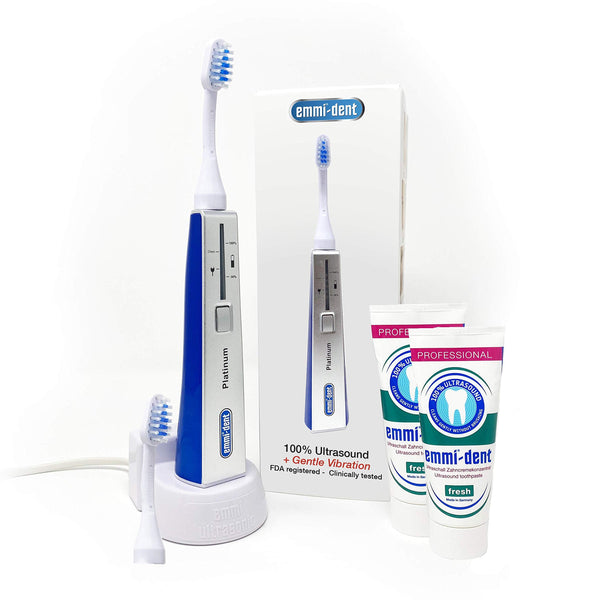 Emmi-dent Oral Waver Electric Toothbrush with 100% Ultrasound Technology, Gentle Vibration and Nano-Bubble Toothpaste. Ideal for Sensitive Teeth, Plaque Removal and More! (Half Year Supply Set)