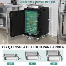 YITAHOME Insulated Food Pan Carrier, 127 Qt LLDPE Hot Box for Catering w/Stainless Steel Pan, Catering Food Warmer with Swivel Casters for 9 Full-Size Pans, Stackable Design for Restaurant Gathering