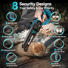 Seesii 2 in 1 Cordless 8 inch Pole Saw & Mini Chainsaw with 2 Battery, Power Electric Polesaw for Tree Trimming, Chain Saw with Extension Pole, Limb Branch Cutter Pruner PS800