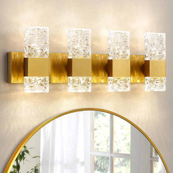 Epinl Gold Bathroom Vanity Light Fixtures - Brushed Gold Bathroom Light Fixtures Over Mirror 4-Light 4000K LED Crystal Wall Sconces Modern 40W Hardwired Wall Lights for Bathroom Bedroom Living Room