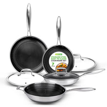 NutriChef 7-Piece Tri-Ply Stainless Steel Frying Pan Set & Wok – Nonstick, Induction Compatible, Oven Safe, Scratch-Resistant, Dishwasher Safe