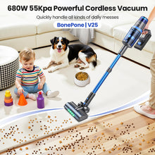 BonePone V25 Cordless Vacuum Cleaner, 680W 55Kpa Powerful Stick Vacuum with Dust Sensor, Digital Display, 4000mAh Rechargeable Battery up to 60Mins, Versatile for Pet Hair, Floor, Carpet