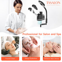 TASALON New Upgrade 3 in 1 Professional Facial Steamer on Wheels - with 5X Magnifying Lamp Ozone and Hot & Cold Mist, Ionic Facial Steamer Kit for Facial Deep Cleaning and Moisturize,SPA & Home-Black