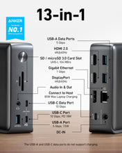 Anker Laptop Docking Station, 13-in-1 USB-C Docking Station, Triple Display with 2 x 4K HDMI and 1 x DP, 85W Charging for Laptop, 10 Gbps USB-C and 5 Gbps USB-A Data, Ethernet, Audio, SD