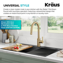 KRAUS Oletto Touchless Sensor Pull-Down Single Handle Kitchen Faucet in Brushed Brass, KSF-2830BB