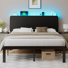 Feonase Full Size Bed Frame with Ergonomic Storage Headboard & Charging Station, LED Platform Bed Frame, Heavy Duty Metal Slats, No Box Spring Needed, Easy Assembly, Black