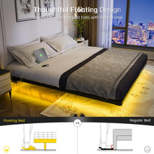 OLEVS King Size Floating Bed Frame, Metal Platform, with LED Light and Charging Station, No Box Spring Needed, Noise-Free, Easy Assembly