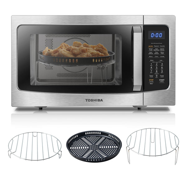 Toshiba Air Fryer Combo 4-in-1 Countertop Microwave Oven, Smart Sensor, Convection, Mute Function, Position Memory 13.6" Turntable, 1.5 Cu Ft, 1000W, Silver, ML-EC42P(SS)