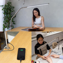 daylight Slimline 4™ LED Table Lamp in Brushed Steel - 6,000K, 3,200 Lux, 4 Brightness Levels, USB-C Charging Port, Anti-Glare Diffuser, Flexible Design, Art & Craft, Sewing, Nail Salon