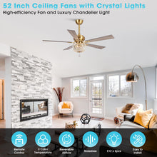 Gold Ceiling Fans with Lights and Remote, 52 Inch Ceiling Fan for Bedroom Living Room, Crystal Chandelier Outdoor Ceiling Fans with LED Light, Reversible 5 Blades, Ventilador de Techo con Luz