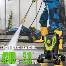 QIOMALA Electric Pressure Washer, 4400 PSI 2.8GPM High Pressure Cleaning Machine with 35 FT Power Cord, 20 FT Hose, Foam Cannon, 4 Nozzles,Easy Store for Car/Garage/Patio, Green/Small