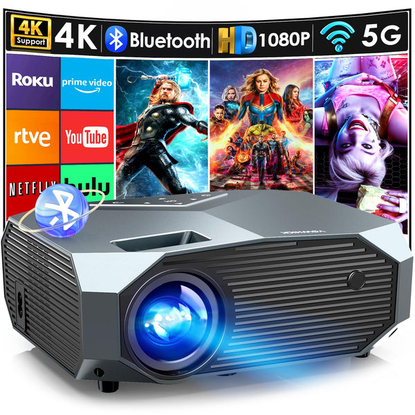 YOWHICK 4K Projector with WiFi and Bluetooth, 20000L Native 1080P Outdoor Portable Movie Projector, Smart Video Projector, 50% Zoom/400" Display, Compatible with HDMI/USB/PC/TV/PS5/DVD/Android/iOS