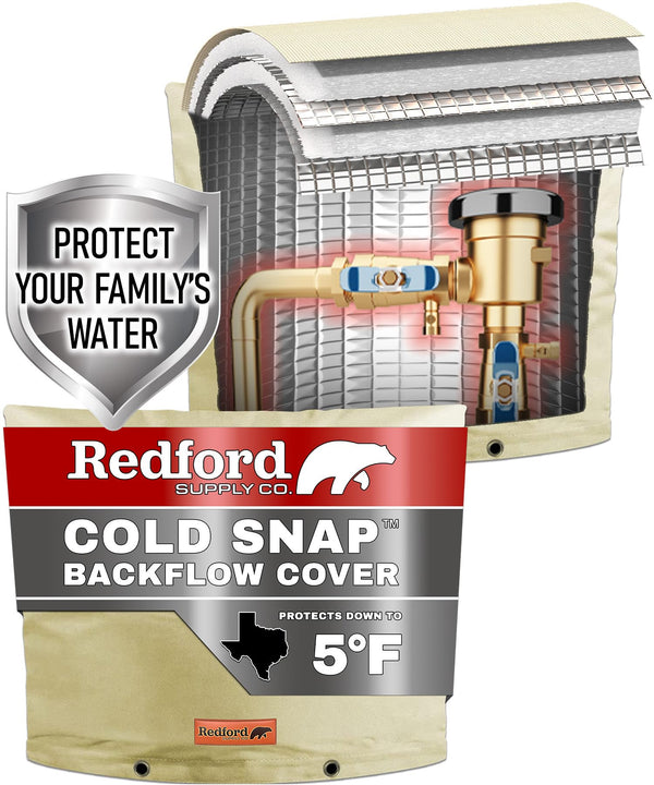 Redford Supply Co. Cold Snap (5°F) Backflow Preventer Insulation Cover, 80" W x 50" H, Pipe Insulation, Water Sprinkler Covers for Outside, Sprinkler Backflow Cover for Winter, Well Pump Bag (Beige)