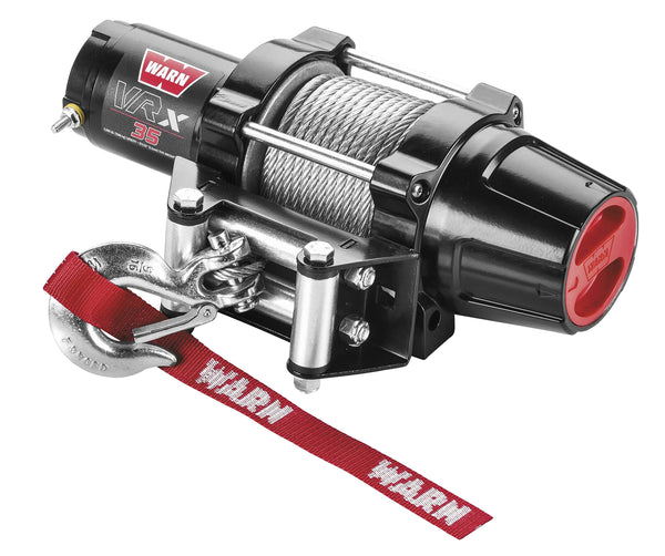 WARN 101035 VRX 35 Powersports Winch with Handlebar Mounted Switch and Steel Cable Wire Rope: 7/32" Diameter x 50' Length, 1.75 Ton (3,500 lb) Capacity