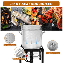 Creole Feast SBK0801 80 Qt Seafood Boiling Kit with Strainer, Outdoor Seafood Boil Pot and Basket with 100,000 BTUs Propane Burner and 10 PSI Regulator, Black & Silver