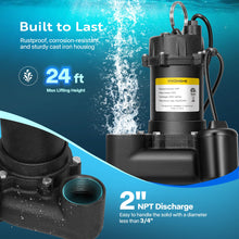 VIVOHOME 1 HP Submersible Cast Iron Sewage/Effluent Pump, 5220 GPH Float Switch Sump Pump with 2'' NPT Discharge for Basement, Septic Tank