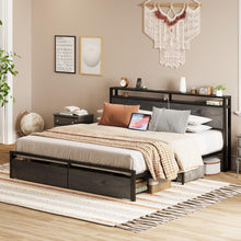 LIKIMIO King Bed Frame with Storage Headboard, Platform Bed with Drawers and Charging Station, No Box Spring Needed, Easy Assembly, Charcoal Grey