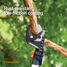 Fiskars 2-in-1 Extendable Tree Pruner and Pole Saw (Extends 7.9 - 12 feet) with Rotating Head, Pruning Stik Model with15-Inch Double-Grind Saw Blade, and Double Locking System