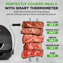 NutriChef Indoor Smokeless Grill | Smart Grill & Air Fryer with 7 Cooking Functions | 6L Capacity | Includes Smart Thermometer | Precise Temperature Control | Non-Stick Removable Grill Plates