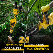 2-in-1 Cordless Pole Saw, 8 Inch Brushless Pole Chainsaws Compatibility with DEWALT 20V MAX Battery, 8 lb Lightweight, Auto Oiling, 14.8 FT MAX Extension Pole Saws for Tree Trimming