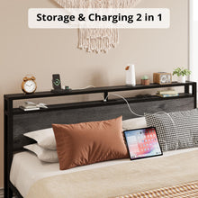 LIKIMIO King Bed Frame with Storage Headboard, Platform Bed with Drawers and Charging Station, No Box Spring Needed, Easy Assembly, Charcoal Grey