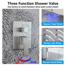 SKOWLL Square Shower Head - 3 Function Ceiling Mount LED Shower Faucet Set 12 Inch Shower Faucet with Body Jet, Brushed Nickel