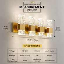 Epinl Gold Bathroom Vanity Light Fixtures - Brushed Gold Bathroom Light Fixtures Over Mirror 4-Light 4000K LED Crystal Wall Sconces Modern 40W Hardwired Wall Lights for Bathroom Bedroom Living Room