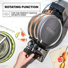 CRUX Double Rotating Belgian Waffle Maker, Keto Chaffles Iron with Nonstick PFOA Free Copper Plates for Easy Food Release, Browning Control and Removable Drip Tray, Stainless Steel