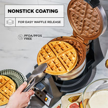 CRUX Double Rotating Belgian Waffle Maker, Keto Chaffles Iron with Nonstick PFOA Free Copper Plates for Easy Food Release, Browning Control and Removable Drip Tray, Stainless Steel