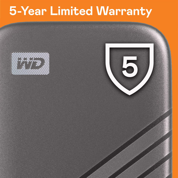 Western Digital 2TB My Passport SSD Portable External Solid State Drive, Gray, Sturdy and Blazing Fast, Password Protection with Hardware Encryption - WDBAGF0020BGY-WESN