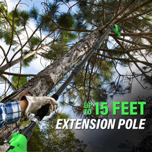 SOYUS Pole Saw 8-Inch Cordless and 18-Inch Pole Hedge Trimmer 2-in-1, 15-Foot Max Reach Pole Saw for Tree Trimming, 16ft/s Speed, Auto Oiling, Multi-Angle Pole Chainsaw with 2.0Ah Battery & Charger