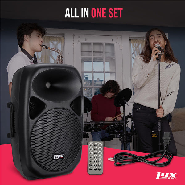 LyxPro 12" PA System Powerful Compact PA Portable Active Speaker System with Equalizer, Bluetooth, SD Card Slot, USB, MP3, XLR, 1/4", 3.5mm Input Connections - SPA-12