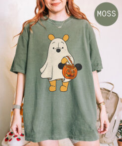Retro Pooh Ghost Halloween Comfort Colors Shirt, Disney Spooky Season Shirt, Mickey's Not So Scary Halloween Shirt, Halloween Pumpkin Tee