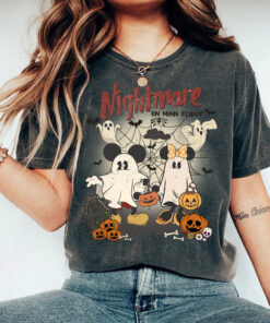 Vintage Mickey Minnie Halloween Shirt, Nightmare On The Main Street Shirt, Disney Halloween Shirt, Halloween Pumpkin Shirt, Retro Mickey Ghost Shirt
